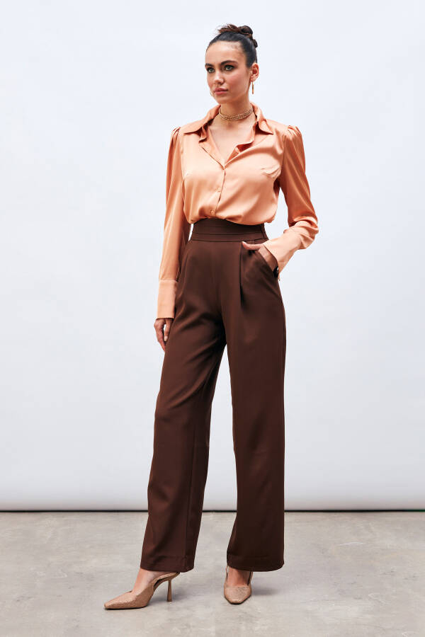 High-Waist Pocket Trousers - BROWN - 6