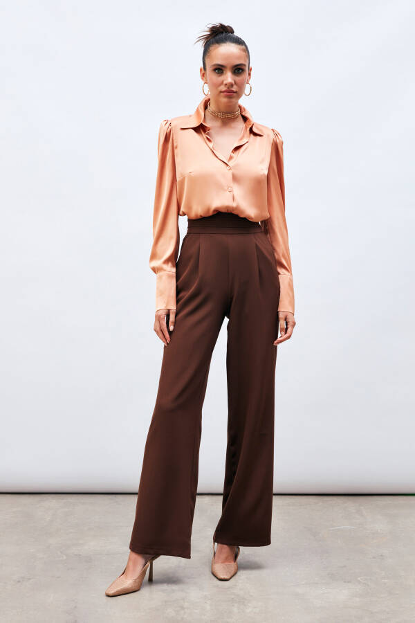 High-Waist Pocket Trousers - BROWN - 7