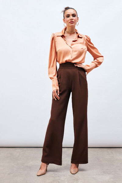 High-Waist Pocket Trousers - BROWN - 8