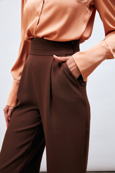 High-Waist Pocket Trousers - BROWN - 9