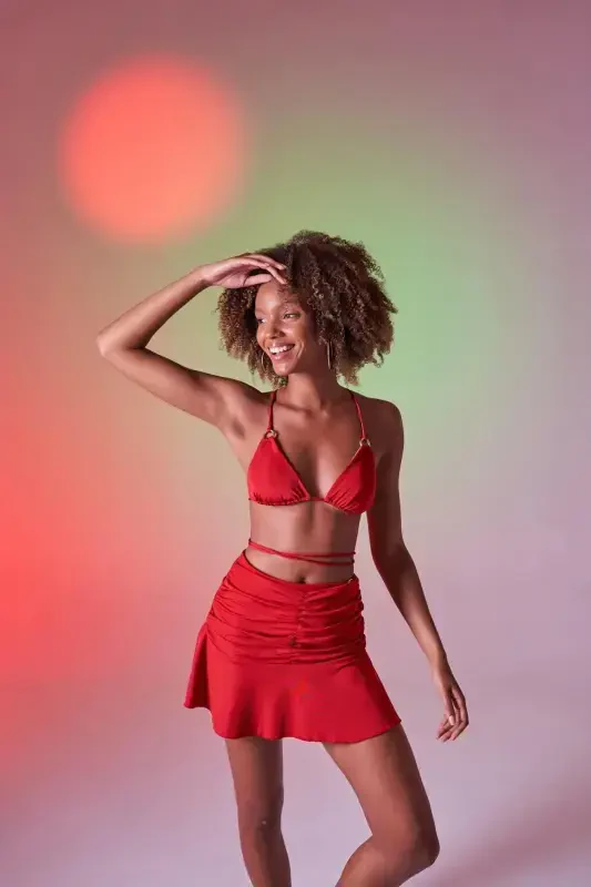 High Waist Ruched Detail Delphi Mini Skirt Red - HOLLY LOLLY