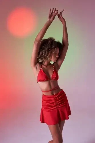 High Waist Ruched Detail Delphi Mini Skirt Red - HOLLY LOLLY (1)