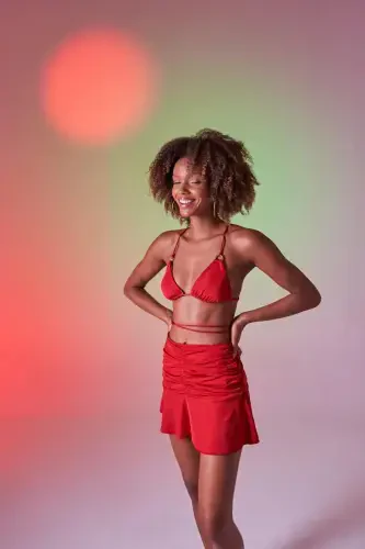 High Waist Ruched Detail Delphi Mini Skirt Red - 3