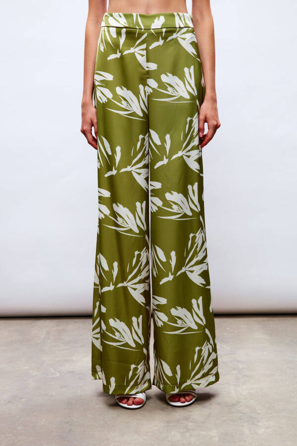 High Waist Satin Pants - OLIVE GREEN - 4