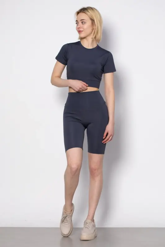 High Waist Shapewear Effect Matte Biker Cycling Tights - charcoal - 1
