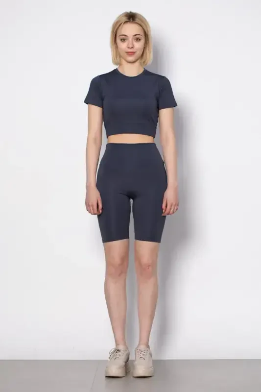 High Waist Shaping Effect Matte Biker Cycling Leggings-smoky - 2