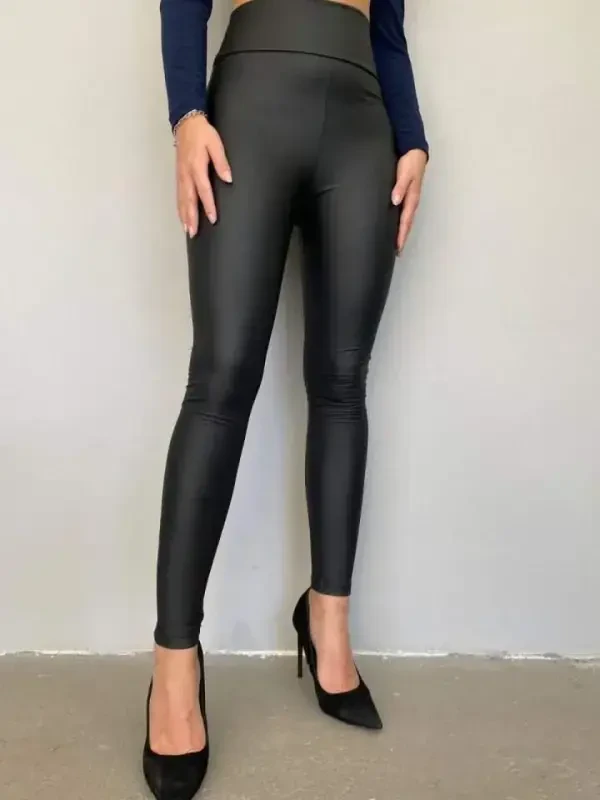 High Waist Shaping Fleece Lined Leather Leggings - 2