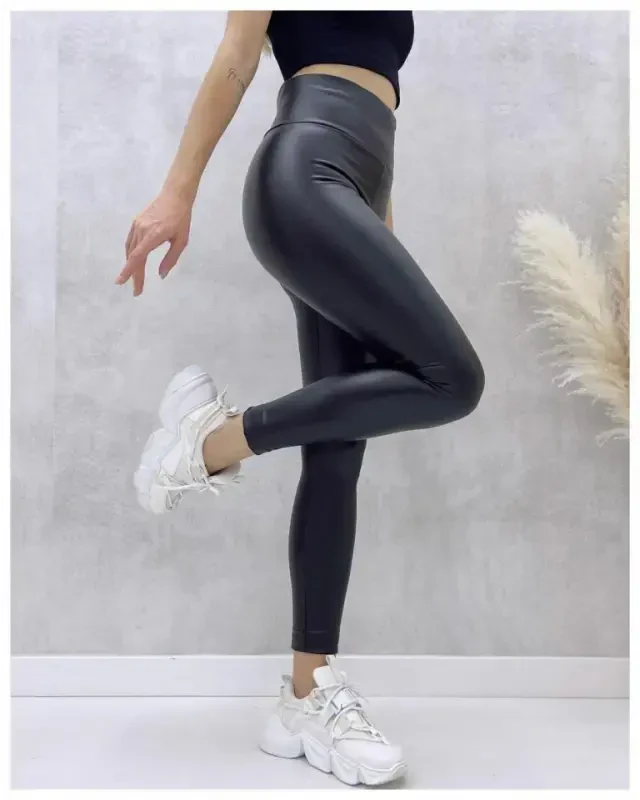 High Waist Shaping Fleece Lined Leather Leggings - 5