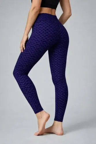 High Waist Shaping Lycra Ruched Leggings - Blue - 1