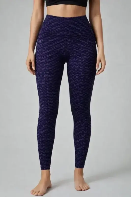 High Waist Shaping Lycra Ruched Leggings - Blue - 2