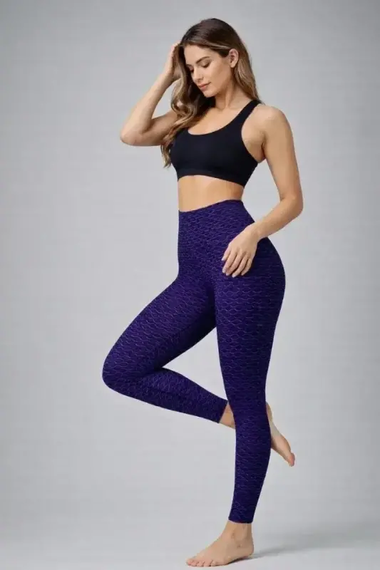 High Waist Shaping Lycra Ruched Leggings - Blue - 3