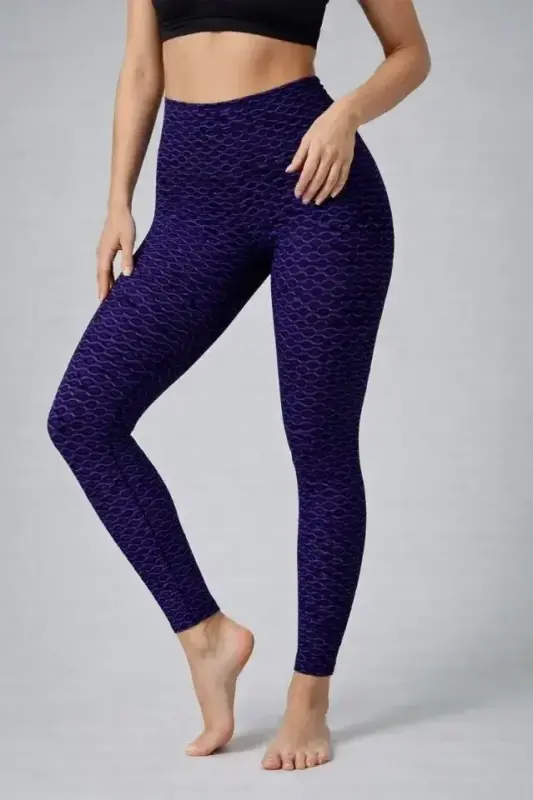 High Waist Shaping Lycra Ruched Leggings - Blue - 4