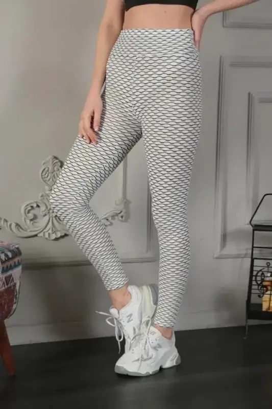 High Waist Shaping Lycra Ruched Leggings - White - 1