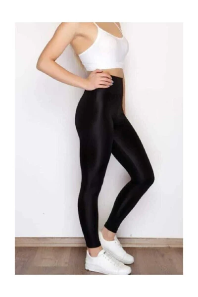 High Waist Shiny Disco Leggings - 12 Colors Shaping Sport Trend - GENEL MARKALAR