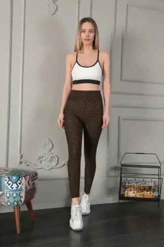 High Waist Slimming Lycra Ruched Leggings - Yellow - BÜYÜKBEDENIZ (1)