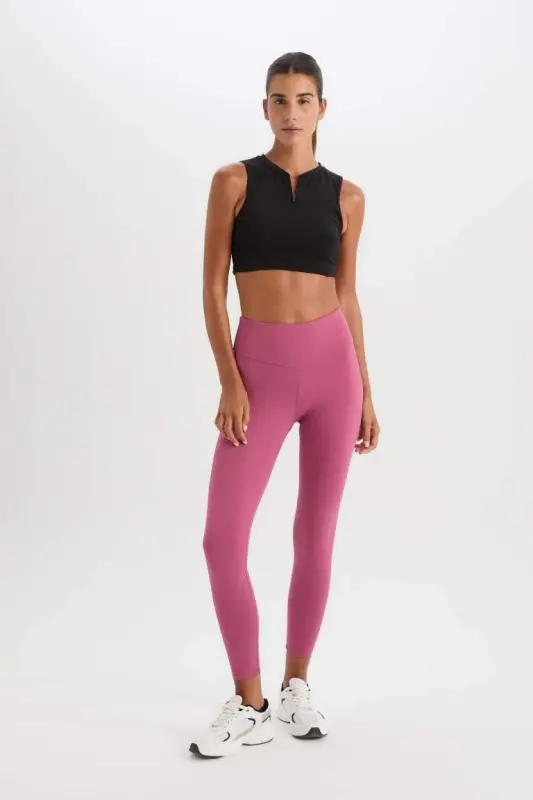 High Waist Smoothing Effect Flexible Fabric Basic Sports Leggings-Rose - 2