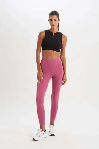 High Waist Smoothing Effect Flexible Fabric Basic Sports Leggings-Rose - 3