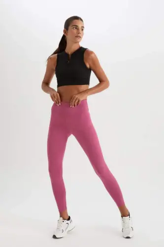 High Waist Smoothing Effect Flexible Fabric Basic Sports Leggings-Rose - 4