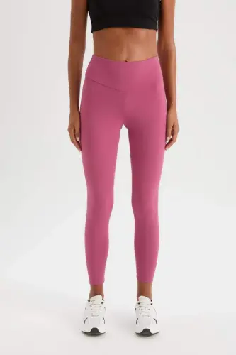 High Waist Smoothing Effect Flexible Fabric Basic Sports Leggings-Rose - 5