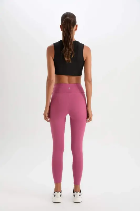 High Waist Smoothing Effect Flexible Fabric Basic Sports Leggings-Rose - 7