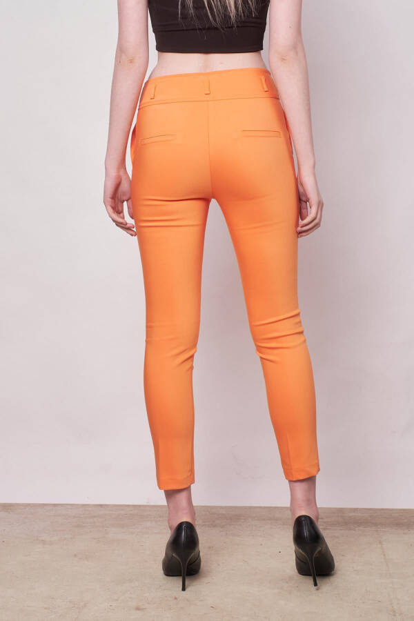 High Waist Thick Belt Pocketed Tapered Ankle Length Cotton Lycra Fabric Pants -mango - 4