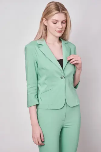 High Waist Thick Belted Pocketed Slim Fit Ankle Length Cotton Lycra Fabric Pants -mint-MINT - 2