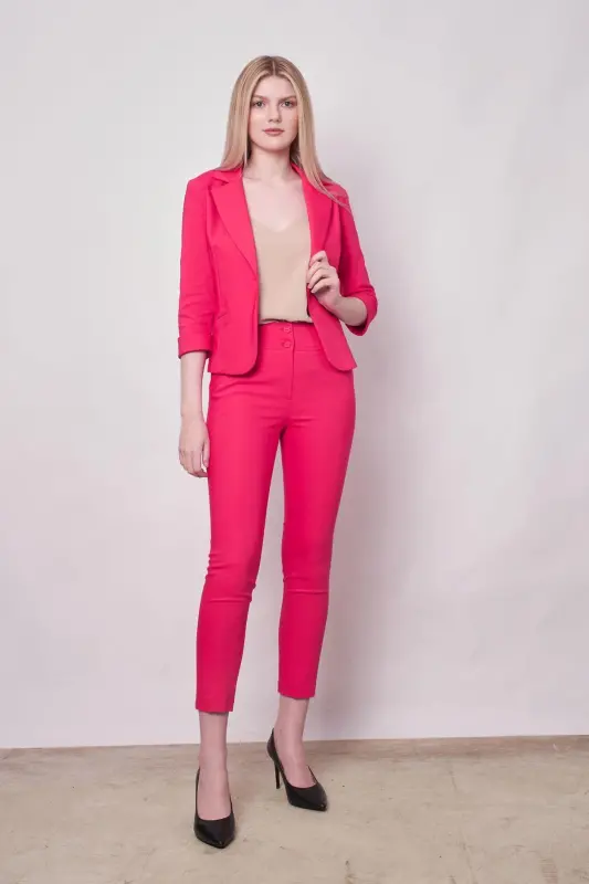 High Waist Thick Belted Pocketed Slim Leg Ankle Length Cotton Lycra Fabric Pants -fujya-FUJYA - 2