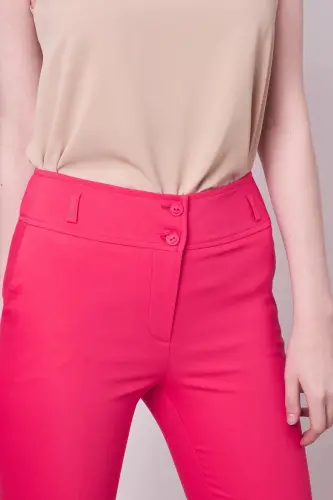 High Waist Thick Belted Pocketed Slim Leg Ankle Length Cotton Lycra Fabric Pants -fujya-FUJYA - 7