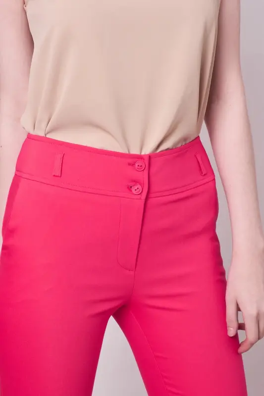 High Waist Thick Belted Pocketed Slim Leg Ankle Length Cotton Lycra Fabric Pants -fujya-FUJYA - 7