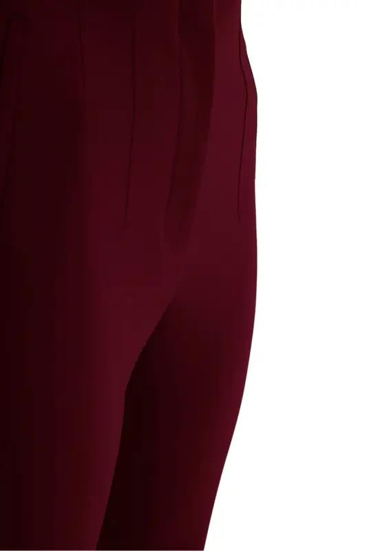High Waist Trousers-Burgundy - 2