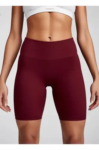 High Waist Tummy Control Matte Biker Shorts - Burgundy - 1