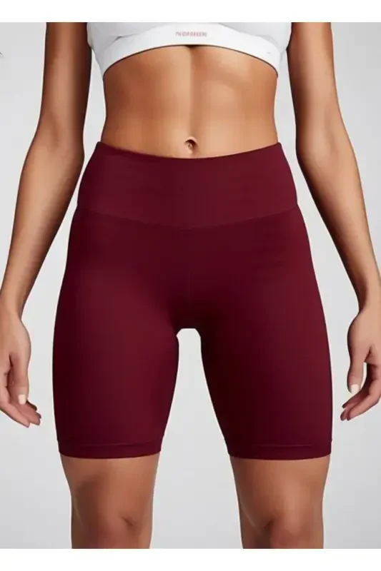 High Waist Tummy Control Matte Biker Shorts - Burgundy - BIAVSI