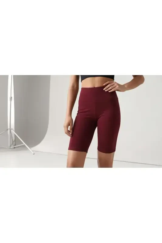High Waist Tummy Control Matte Biker Shorts - Burgundy - 2