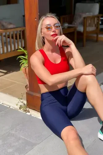 High Waist Tummy Control Matte Biker Shorts-Navy Blue - 1