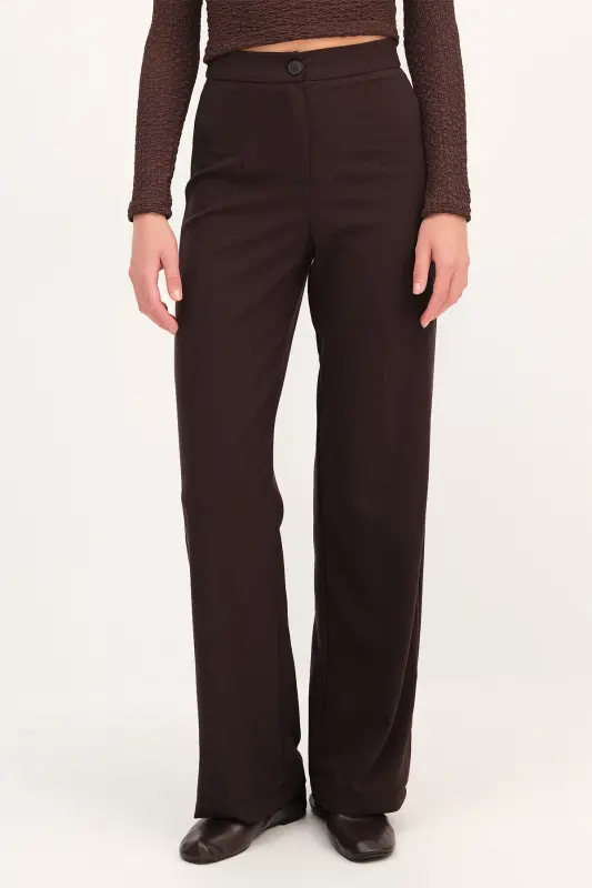 High Waist Wide Leg Pants Pn8130 - Dk14-Coffee - 2