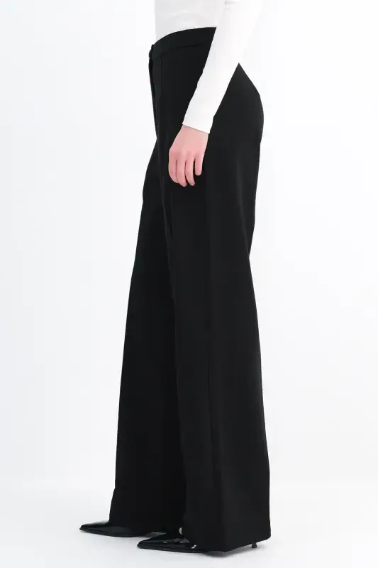 High Waist Wide Leg Trousers Pn8130 - Dk14-Black - 4