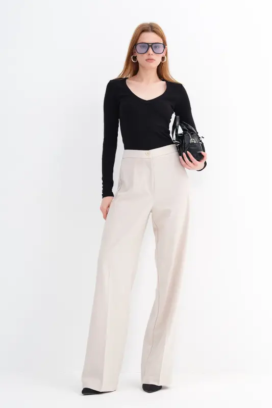 High Waist Wide Leg Trousers Pn8130 - Dk14-Stone - ADDAX