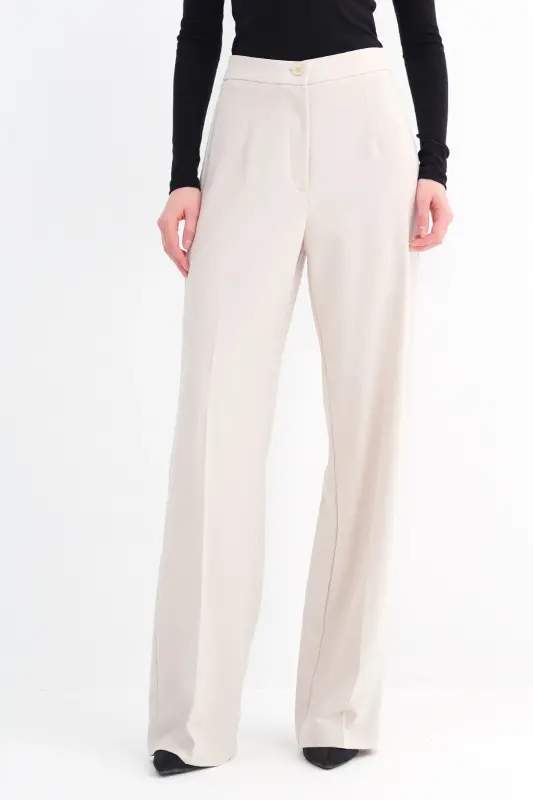 High Waist Wide Leg Trousers Pn8130 - Dk14-Stone - 2