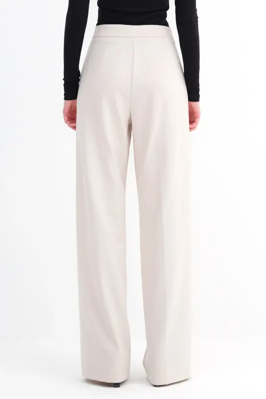 High Waist Wide Leg Trousers Pn8130 - Dk14-Stone - 6