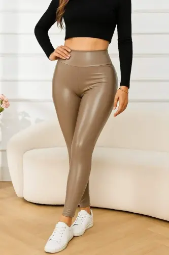 High Waist Women's Leather Leggings - 1