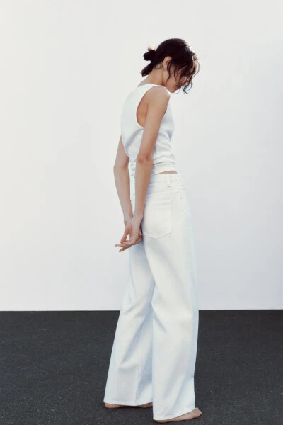 HIGH WAISTED CROSSOVER TRF WIDE LEG JEAN - White - 4