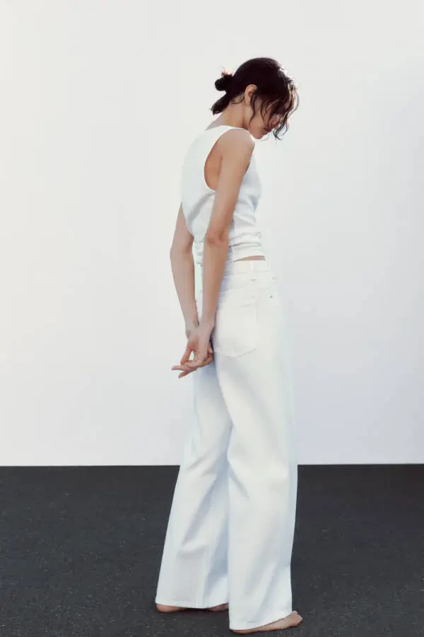 HIGH WAISTED CROSSOVER TRF WIDE LEG JEAN - White - 4