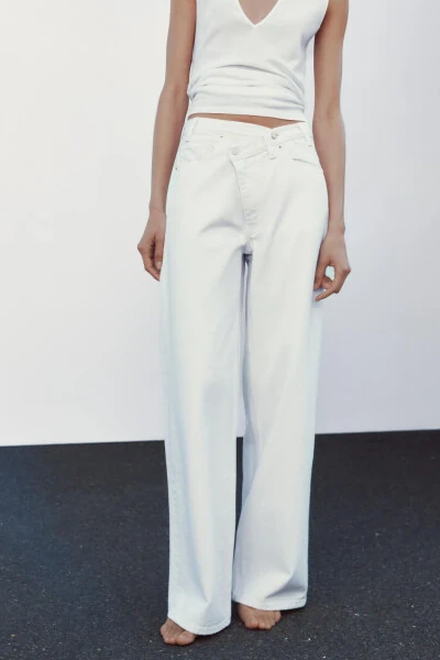 HIGH WAISTED CROSSOVER TRF WIDE LEG JEAN - White - 5