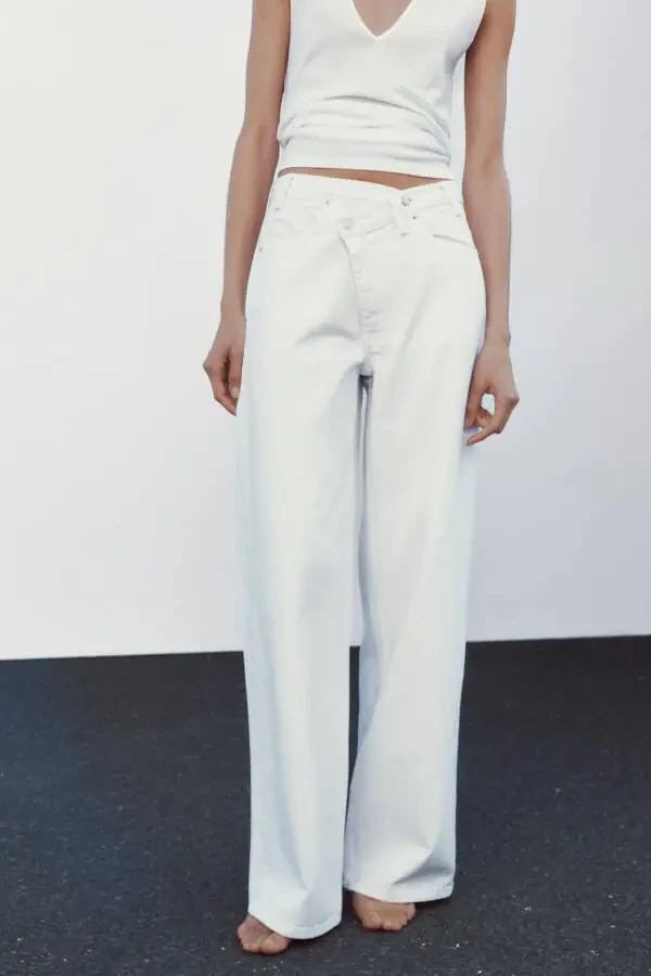 HIGH WAISTED CROSSOVER TRF WIDE LEG JEAN - White - 5