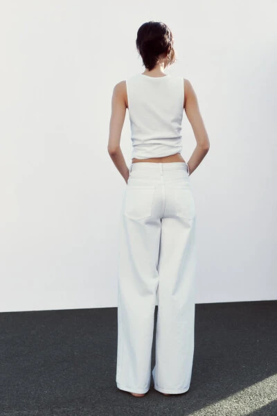 HIGH WAISTED CROSSOVER TRF WIDE LEG JEAN - White - 6