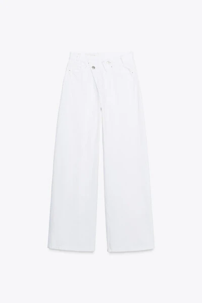 HIGH WAISTED CROSSOVER TRF WIDE LEG JEAN - White - 8