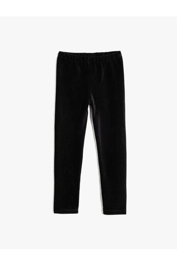 High waisted, elastic basic velvet leggings. - 1