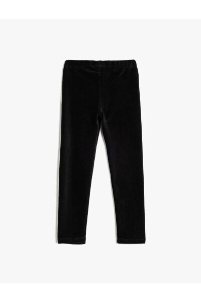 High waisted, elastic basic velvet leggings. - 2