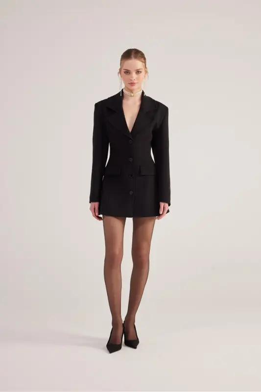 High Waisted Fit Cut Deja Blazer Jacket Black - 1