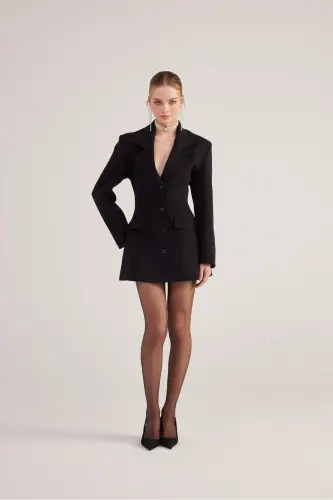 High Waisted Fit Cut Deja Blazer Jacket Black - 5